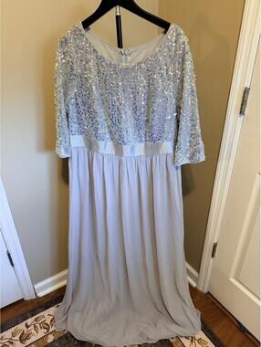 Ever Pretty Silver Sequin Maxi Dress Size 16 Formal Evening Gown NWT